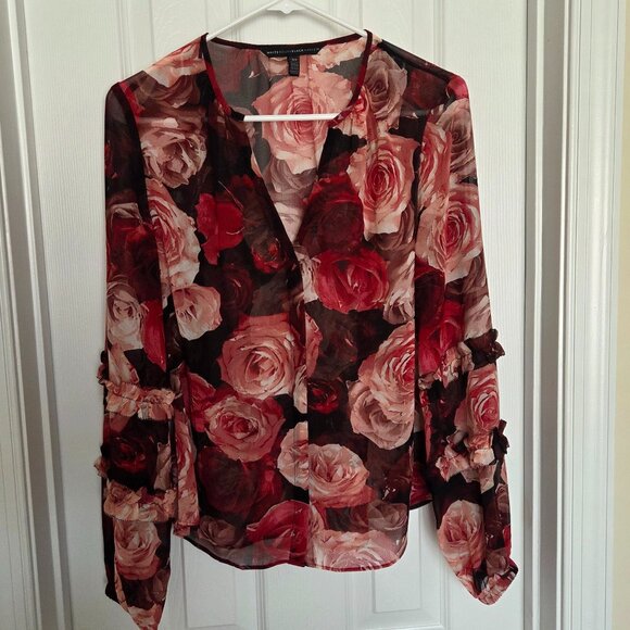 White House Black Market Tops - WHBM Sheer Floral Blouse with Pink and Red Roses, Size XS